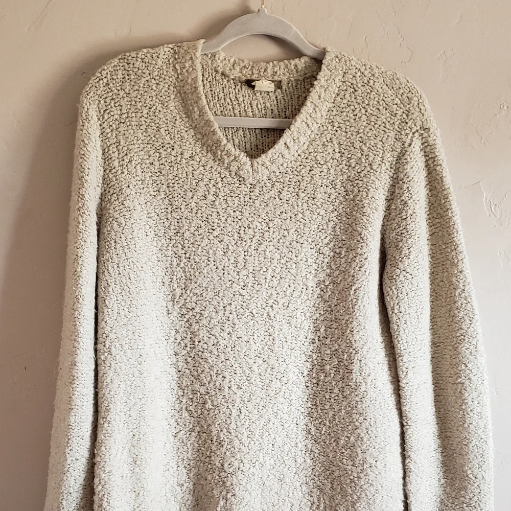 J. Crew Sweater Vintage Womens Cream S Wool Blend Cozy V-Neck Relaxed Pullover